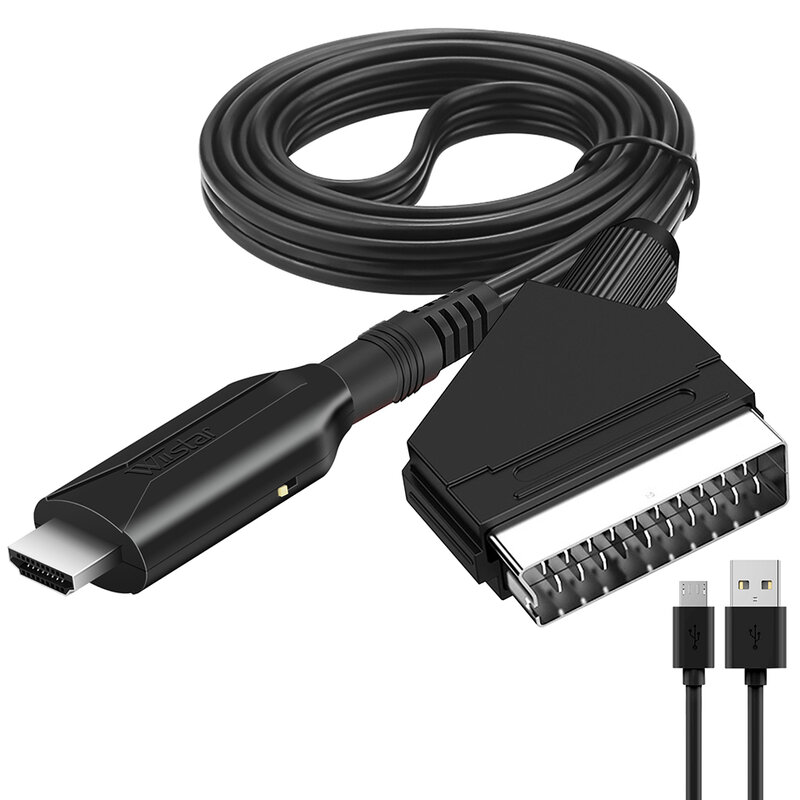 Scart para conversor compatível com HDMI, adaptador de áudio e vídeo para HDTV, DVD, set-top box, PS3, PAL, NTSC