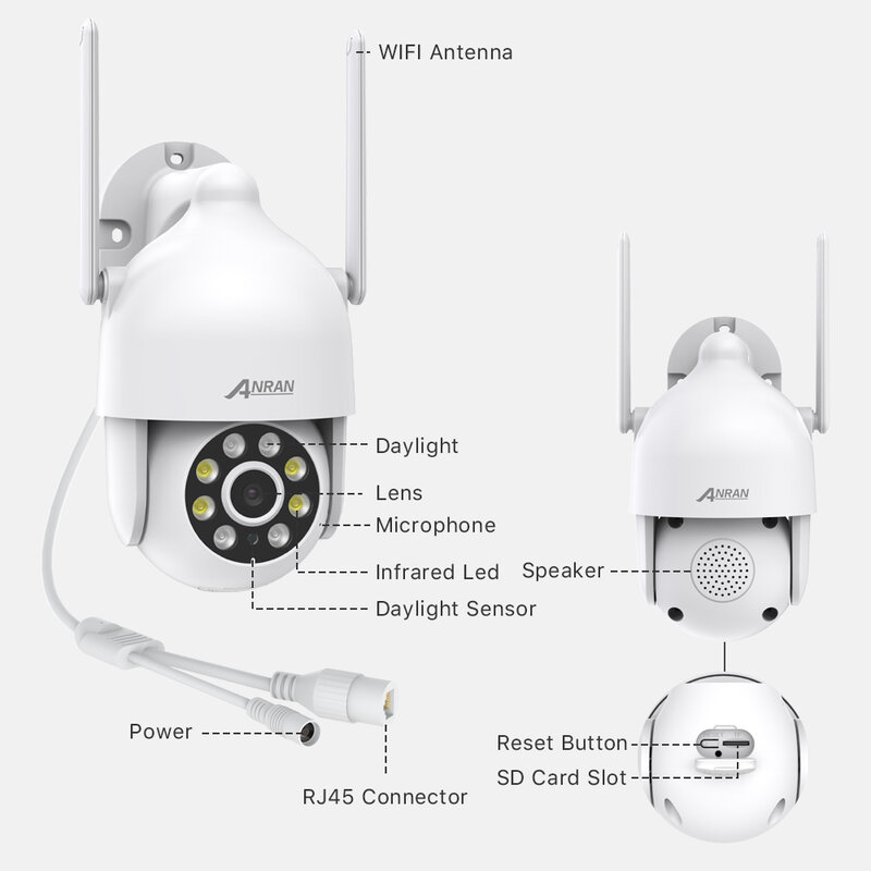 Caméra de surveillance extérieure PTZ IP WiFi 3MP/5MP, dispositif de sécurité sans fil, CCTV, audio, pour maison connectée, vision nocturne complète