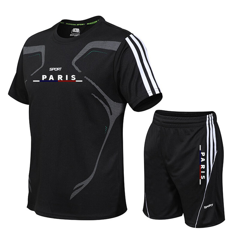 Летний мужской спортивный комплект, внешняя модель, футболка с коротким рукавом и шорты, свободная и быстрая сушка