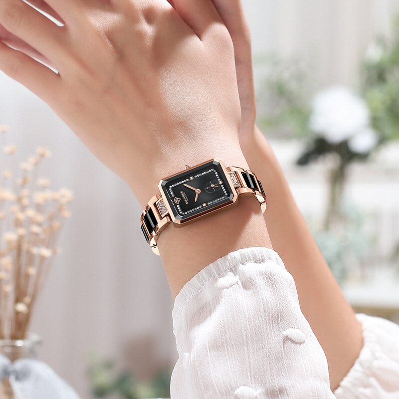 Novo estilo de aço inoxidável banda relógios relógio quartzo feminino moda vestido diamante senhoras relógios pulso relogio feminino