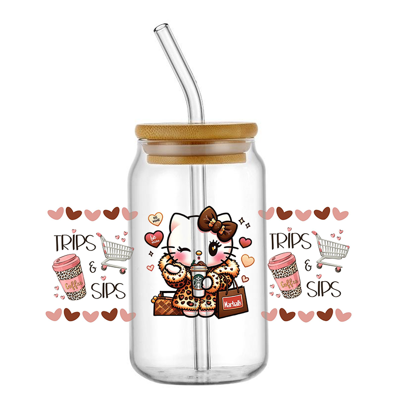Cartoon Hello Kitty 16OZ UV DTF Cup Wraps Transfer Sticker per Glass Libbey Can Bottle autoadesivo lavabile fai da te personalizzato