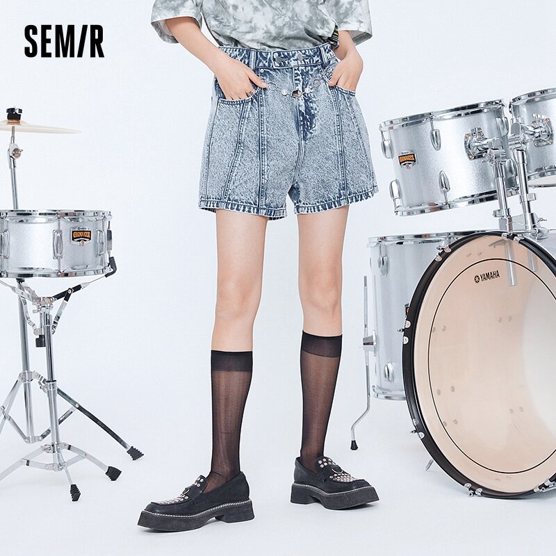Semir Denim Jeans Women Vintage Distressed Denim Shorts Stylish 2024 Summer New Arrival Retro Straight-Leg Pants For Women
