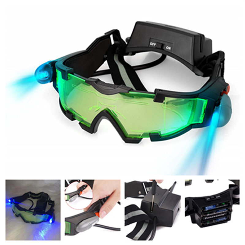 Ajustável LED Night Vision Motocicleta Óculos, Moto Óculos, Corrida, Caça, Esqui Eyewear, Flip-Out Light, Windproof