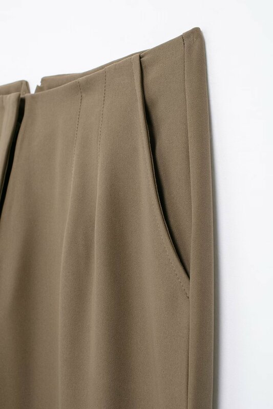 Pantalones de cintura alta informales para Mujer, pantalones de traje rectos sueltos, pantalones Retro con bolsillo lateral, diseño plisado, nueva moda