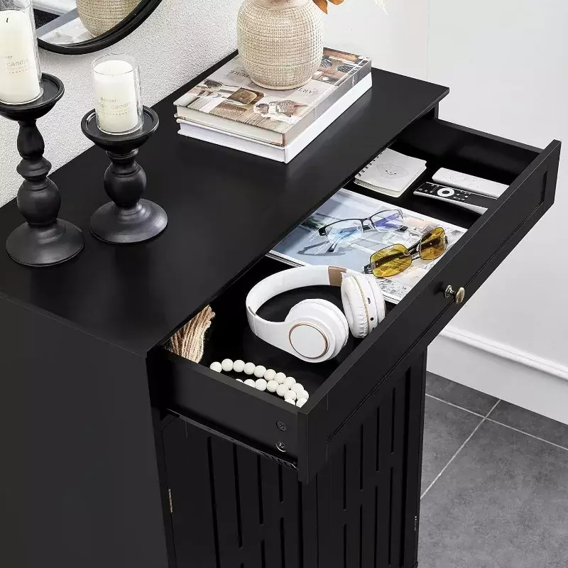 Шкаф для обуви, 5-уровневый обувной шкаф, органайзер с 1 выдвижным ящиком, отдельно стоящий деревянный шкаф для хранения обуви с 2 жалюзи, черный