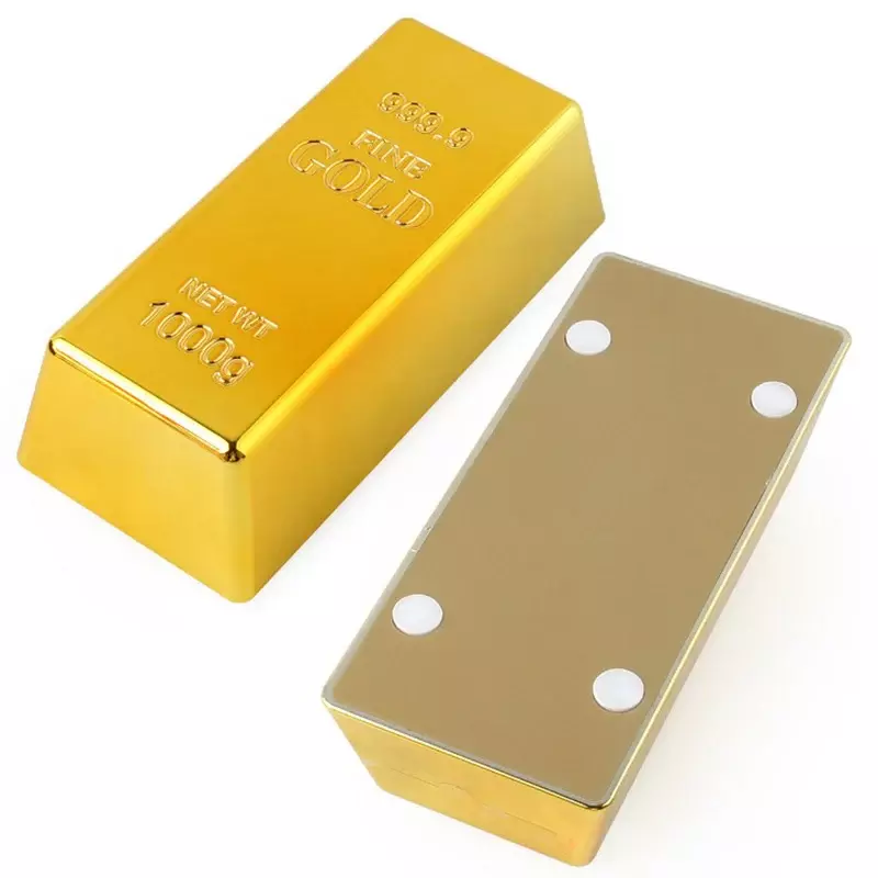 Barra de plástico de ouro falso Tijolo dourado simulado Falso Glittering Gold Bar Paperweight Door Stop, Presente de novidade de filme Prop 1pc