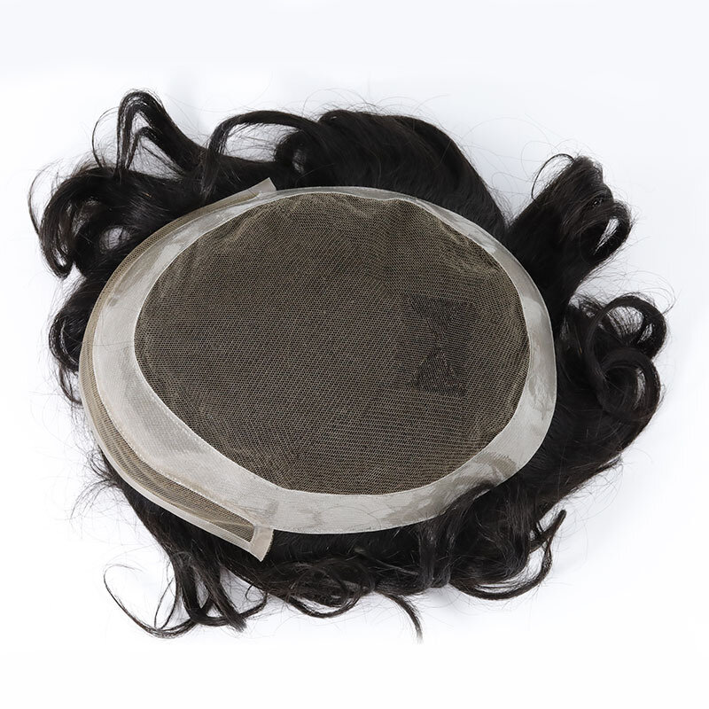 Rambut palsu pria renda PU 0.08-0.1 Wig pria prostesis kapiler rambut manusia Wig pria sistem pengganti rambut gelombang lurus