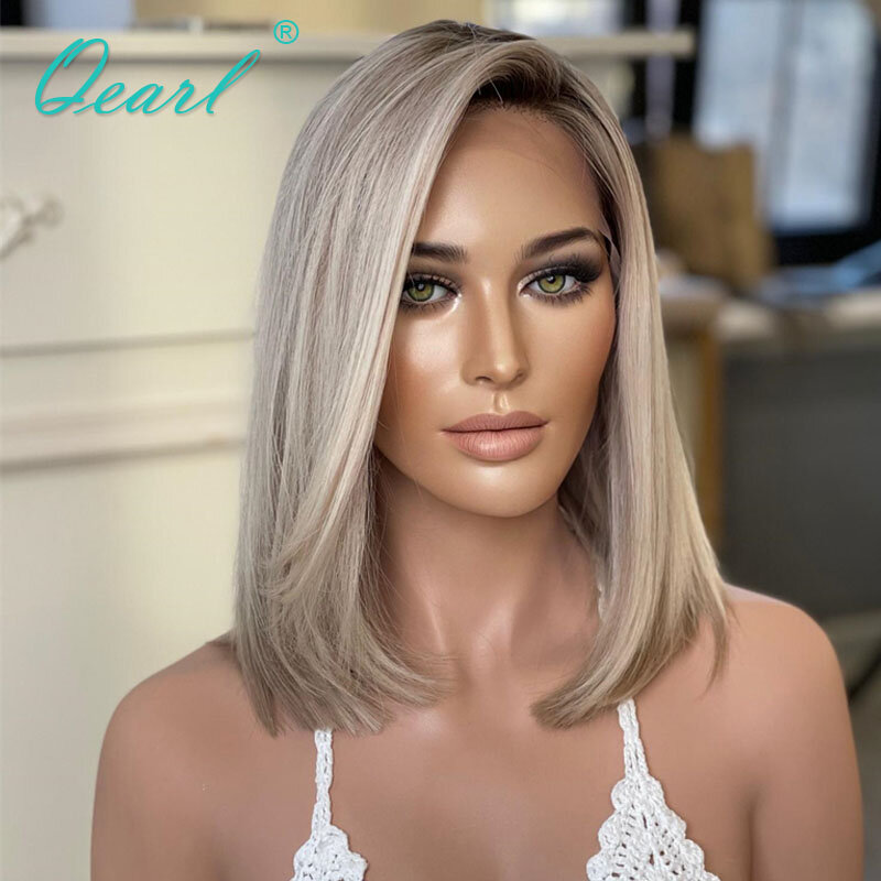 Qearl – perruque Lace Frontal Wig sans colle brésilienne naturelle, cheveux lisses, couleur blond cendré, 13x4, livraison gratuite