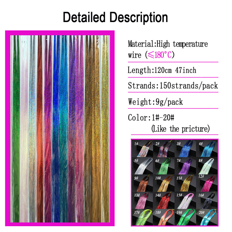 Extensiones de Cabello postizas láser para niña, oropel brillante, hebras de color arcoíris, tocado, decoración ostentosa, tiras de purpurina para fiesta