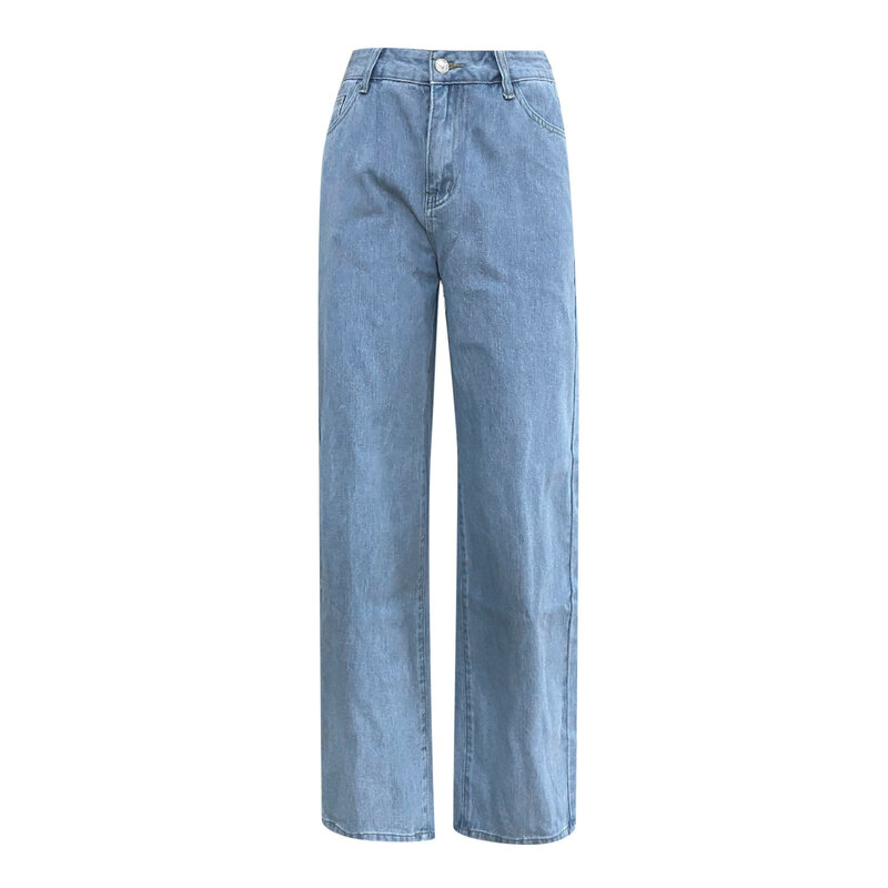 Jeans donna Sping autunno tinta unita vita media pantaloni dritti larghi Vintage Hip Hop oversize allentato Streetwear pantaloni lunghi