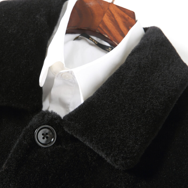 2022 Men's Autumn Winter New Long Sheep Shearling Coats Male Lapel Warm Jackets Men Single Breasted Genuine Fur Overcoats A345