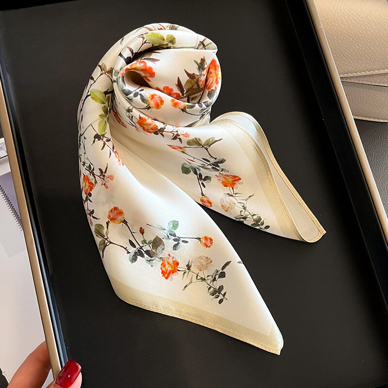 New Arrival 100% Natural Real Silk Women Scarf Printed Head Scarfs Bandana Women Square Scarves Hijab Shawls Neck Hair Tie Band