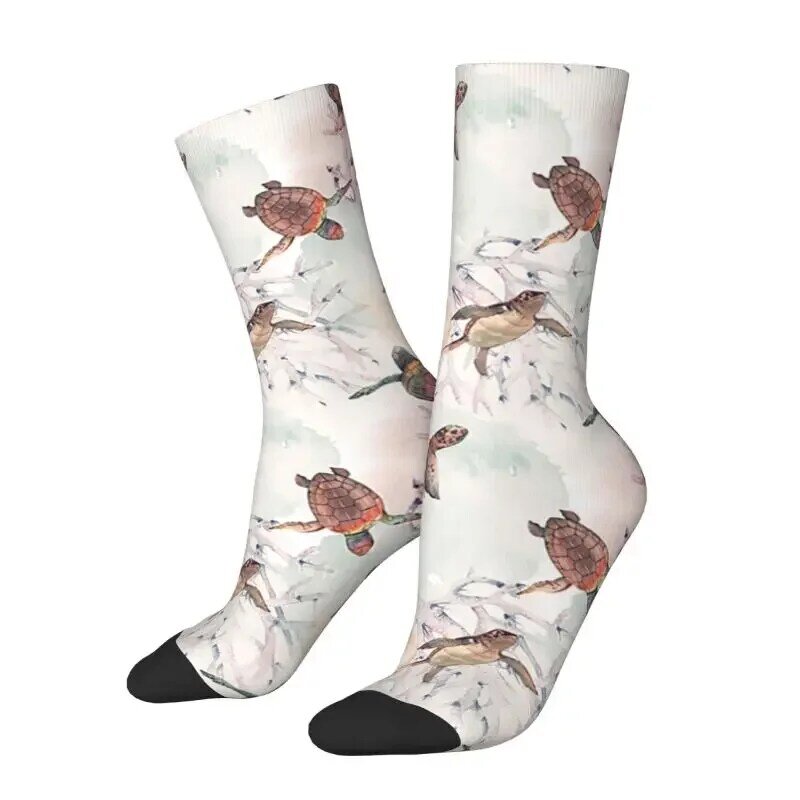 Calcetines elásticos con estampado de tortugas para hombre y mujer, medias con estampado bonito de animales del océano, para verano, Otoño e Invierno