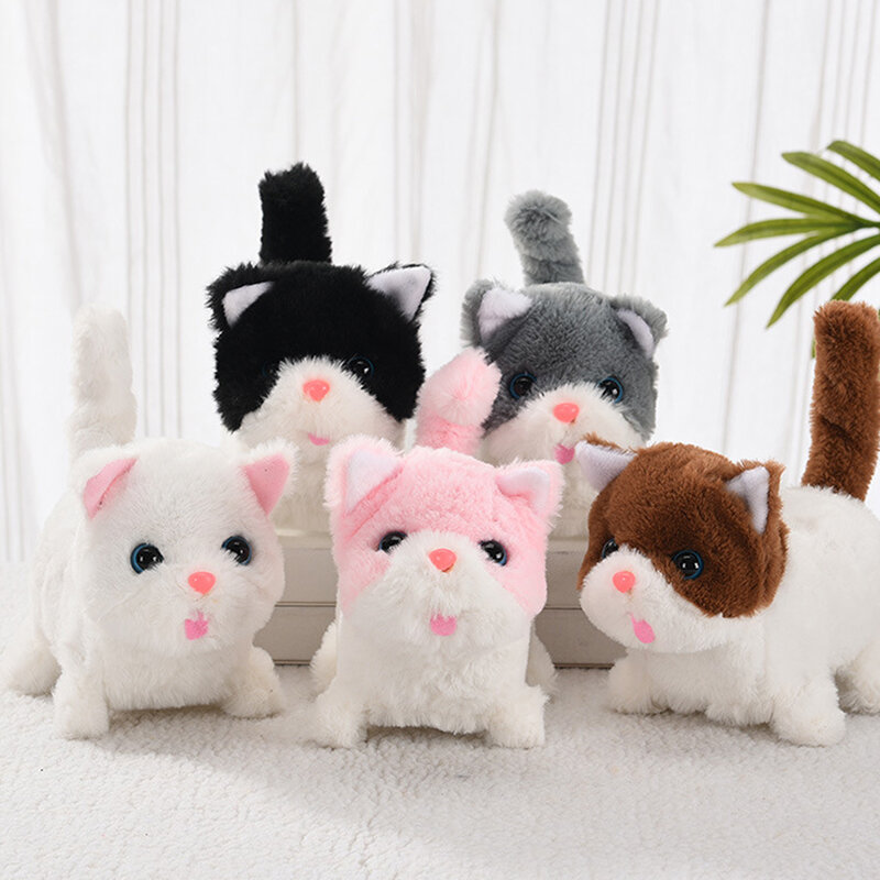 1pc Cute Cat Electronic Plush Toy Can Walking Meowing Wagging Tail Stuffed Cat Doll Child Interactive Toy For kids Birthday Gift