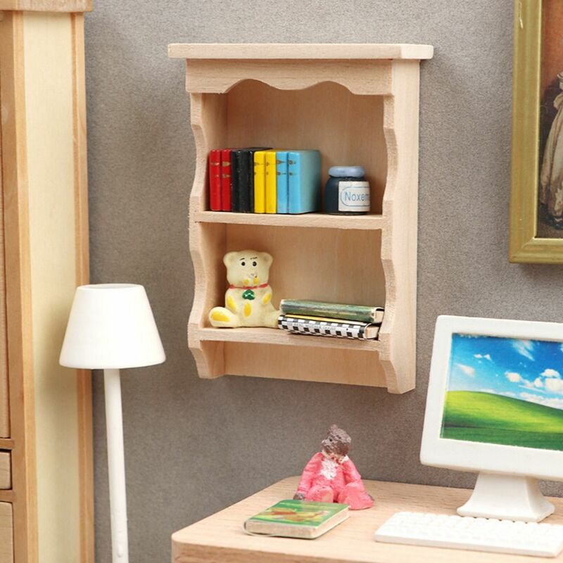 Estante de almacenamiento para casa de muñecas en miniatura, mueble de madera, toallero