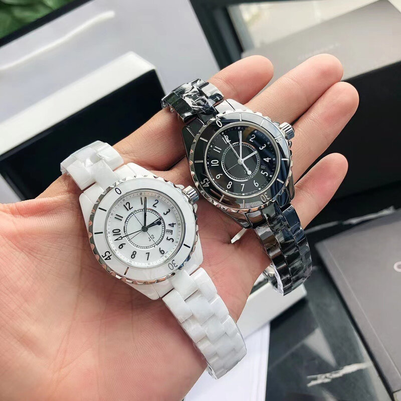 Роскошные черно-белые женские кварцевые часы превосходного качества водонепроницаемые Модные женские часы Изысканные часы в подарок
