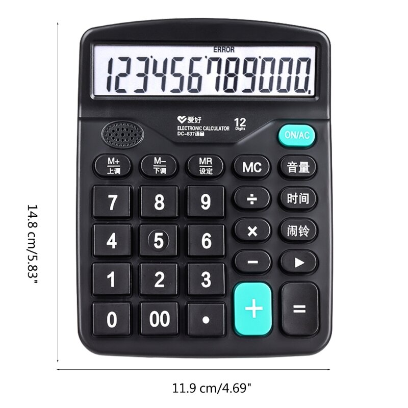 Kalkulator biurkowy, duże klawisze komputerowe z budzikiem i 12-cyfrowym wyświetlaczem