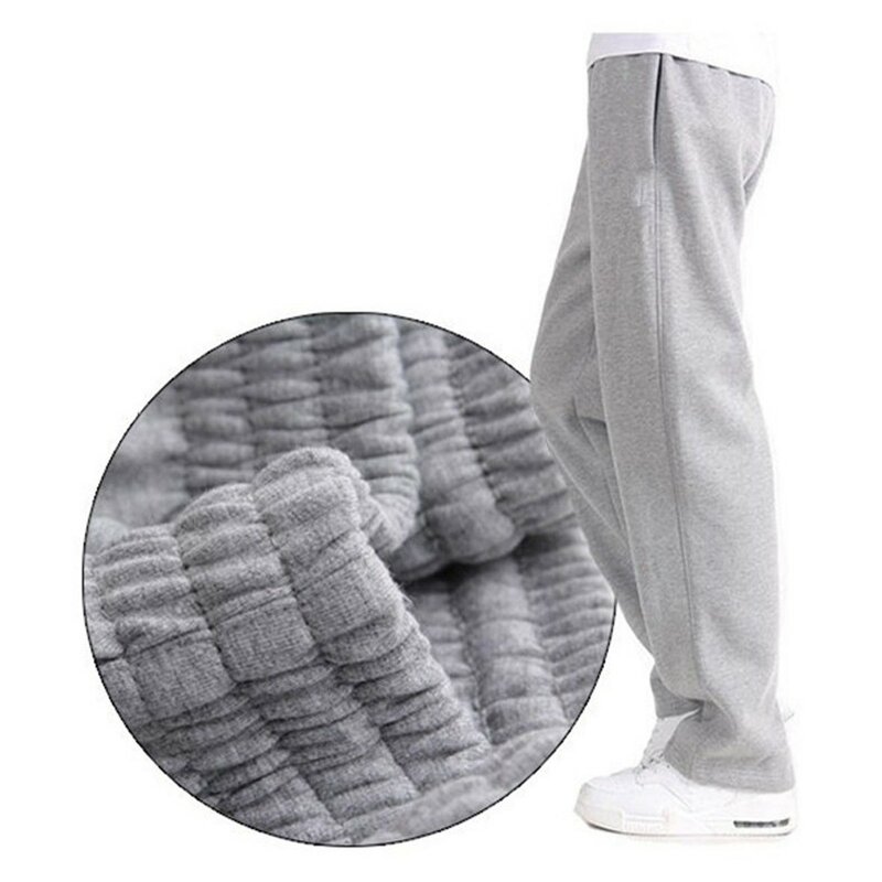 Mens Sweatpants Autumn Winter Fleece Thicken Solid Color Elastic Waist Straight Trousers Pockets Outdoor Sports Jogging Bottoms