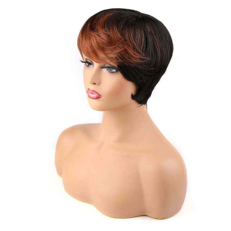 Short Human Hair Wigs Mixed Colours Pixie Cut Wigs Brazilian 100% Human Hair Wigs Full Mechanism Cheap Human Hair Wigs for Women