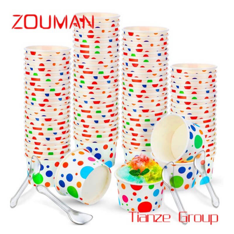 Vasos de papel para helado, cuencos de postre de yogur desechables de 5,5 onzas con cucharas de plástico reutilizables