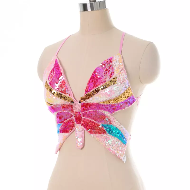 Belly Dance Butterfly Bra para Performance, DS Nightclub Stage, Bar Top, European and American Sequins Bra