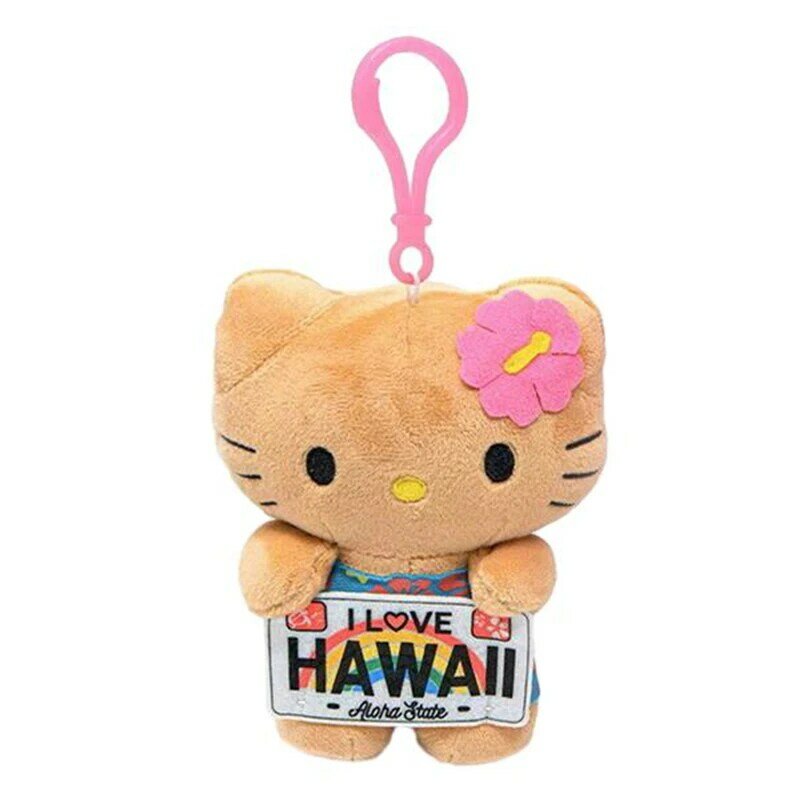 Sanrio Hello Kitty Kuromi llavero relleno de muñecos de peluche, piel oscura, serie hawaiana, juguetes de peluche de dibujos animados de Anime, bolso colgante, dijes