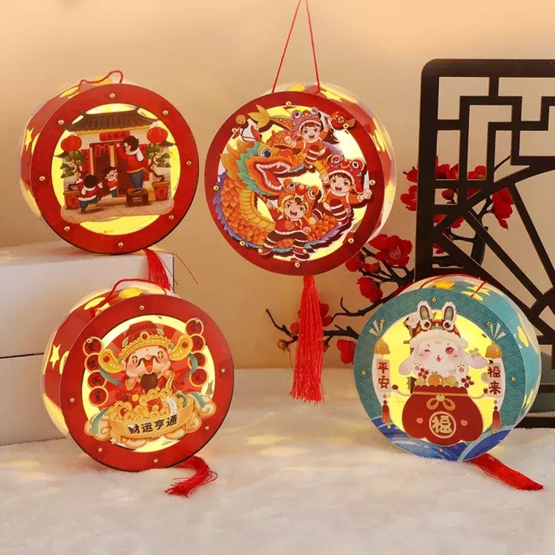 중추절 야광 랜턴 DIY 재료 패키지, 중국 새해 어린이 만화 종이 조명, 수제 선물 장식