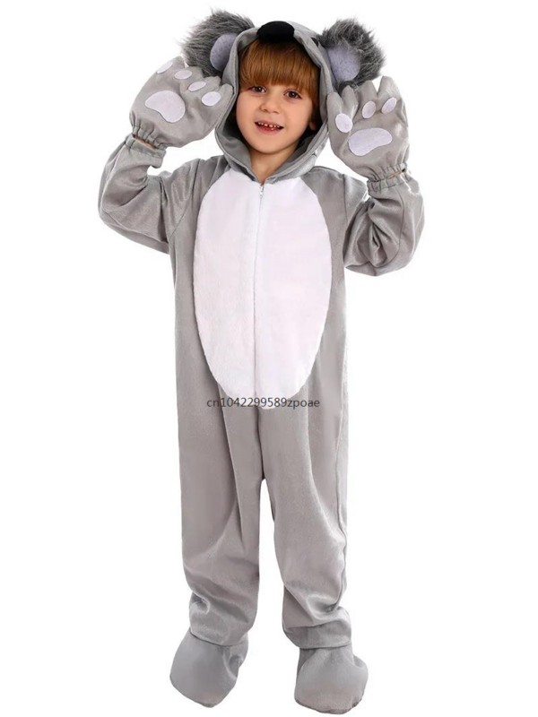 Traje de cosplay animal para crianças, macacão bonito Koala, cinza, festa de carnaval, Halloween, venda quente, 2024