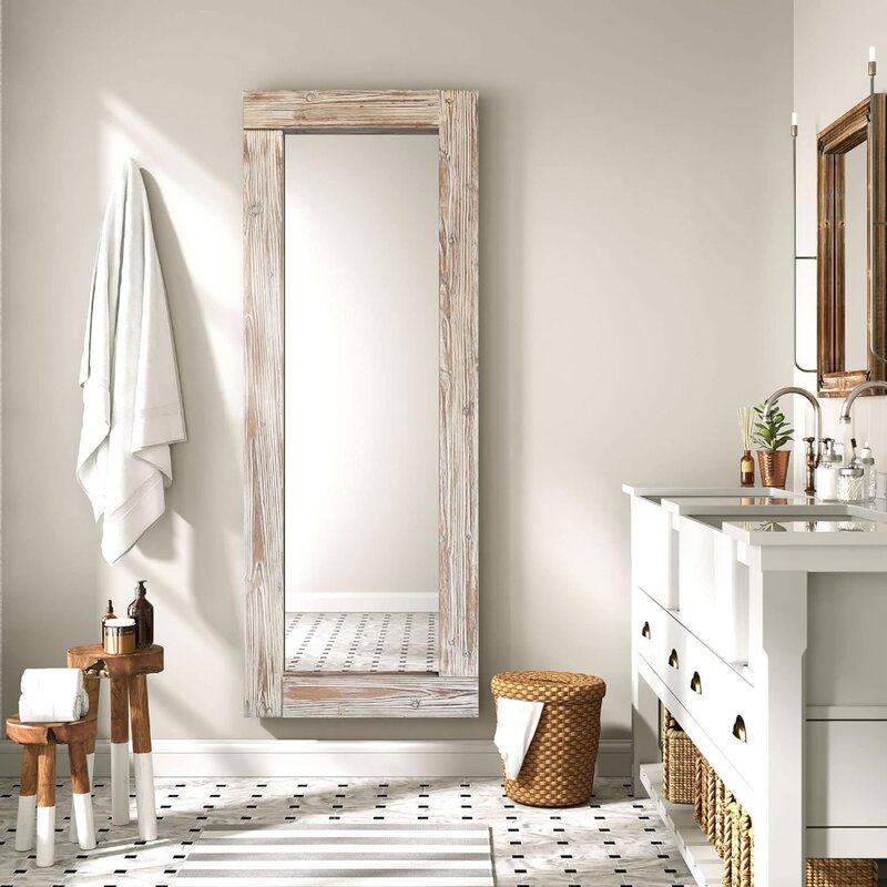 Espejos grandes de madera para dormitorio, espejo de cuerpo completo con marco de madera de gran tamaño, 24x64