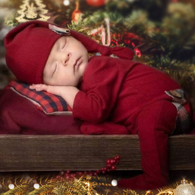 Рождественский стиль, одежда для новорожденных, реквизит для фотосъемки новорожденных, шляпа для фото новорожденных