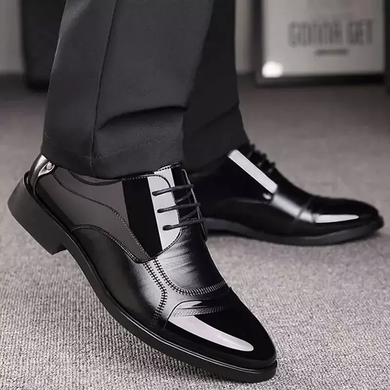 Luksusowe buty OXford męskie oddychające buty skórzane gumowe buty wizytowe męskie biurowe buty weselne