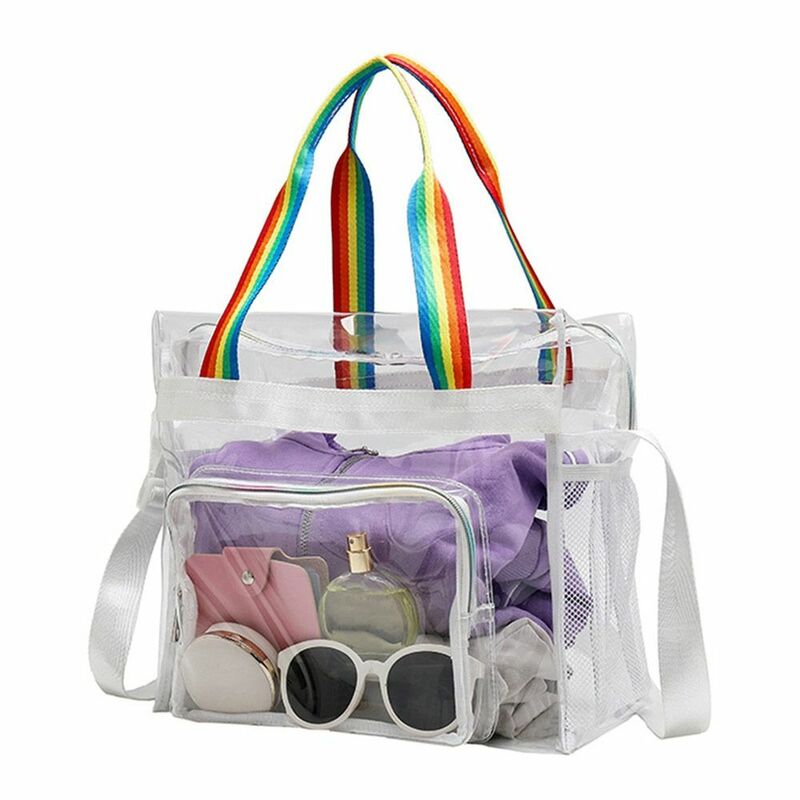 Bolso de hombro de gelatina de PVC para mujer, bolsa de compras de gran capacidad transparente, bolso cruzado Simple de Color caramelo