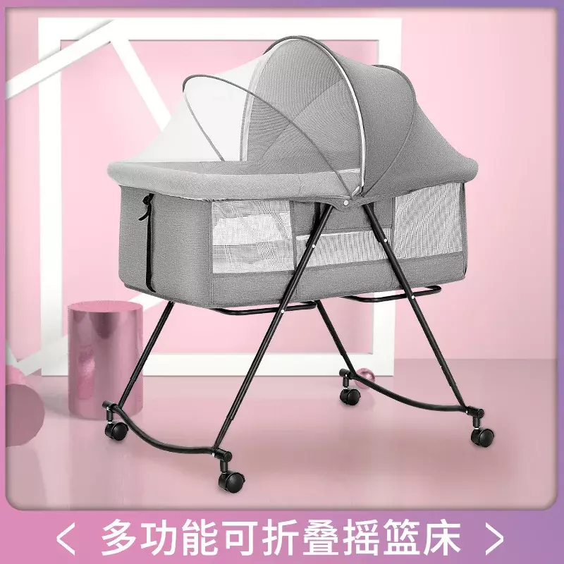 Multifunctional Baby Cribs  Folding Baby Bed For Newborns Roller Crib Splicing Big Bed Side Bed Can Lift Crib