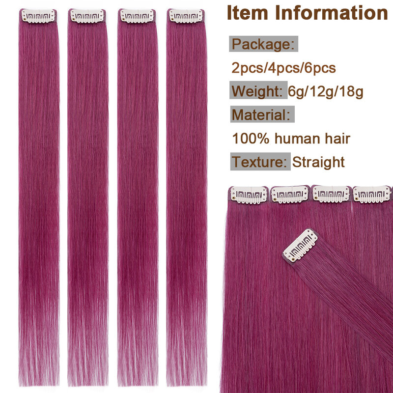 Rich Choices 16'' Colorful Straight Human Hair Clip in Colored Clip in Hair Extensions for Women and Kids Party Highlights
