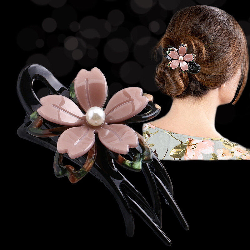 YWYHJ Large Flowers Hair Claw Pearl Hairpins Trident Hair Claw Clips Hair Acessories for Women Girls