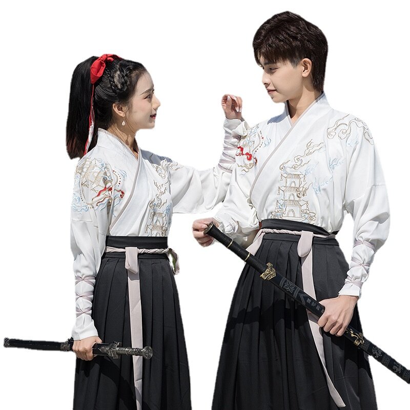 Oriental Hanfu Men Chinese Traditional Dress Embroidered Hanfu Coat Costume Ancient Tang Suit Swordsman Robe Samurai Kimono