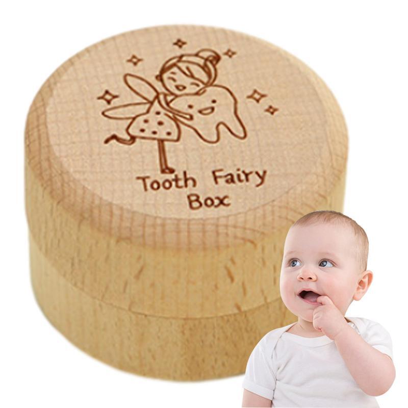 Tooth Keepsake Box Wooden Baby Memory Box For Tooth Cute Carved Fairy Gifts Tooth Saver Teeth Container For Boy Or Girl