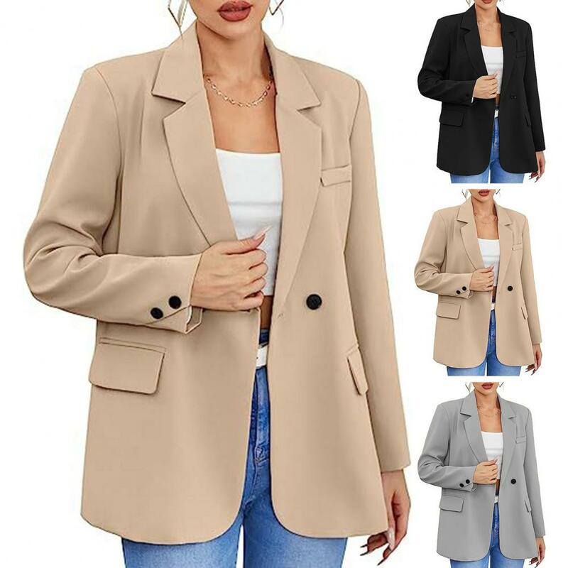Casaco de estilo empresarial feminino com fecho de botões, casaco plus size, lapela elegante, formal, outono, primavera
