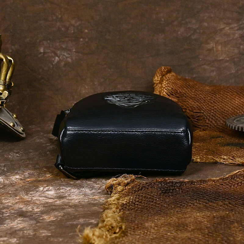 Mode Rindsleder Echt leder Brusttasche mit doppeltem Reiß verschluss für Männer einfache und vielseitige Messenger Pack männliche Handy tasche t222