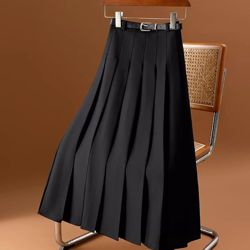 Autumn Winter High Waist Vintage Pleated All-match Skirt Female Solid Color Elegant Fashion A-line Folds Skirts Women's Clothing