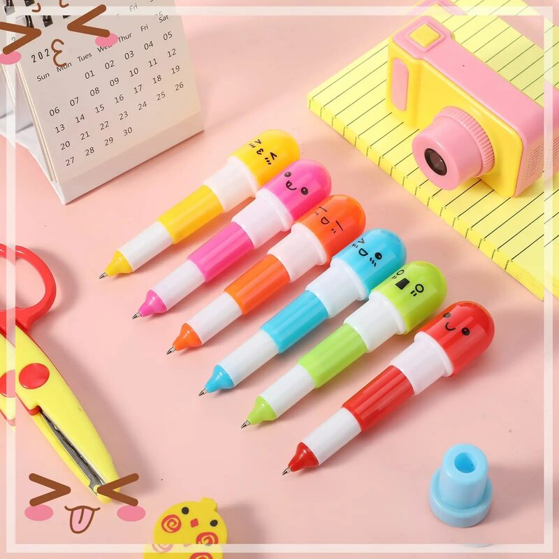 Mini stylo à pilule drôle rétractable pour enfants, jouet de peinture et de dessin, baby shower, cadeaux de fête d'anniversaire, cadeau de rentrée scolaire, 6 pièces