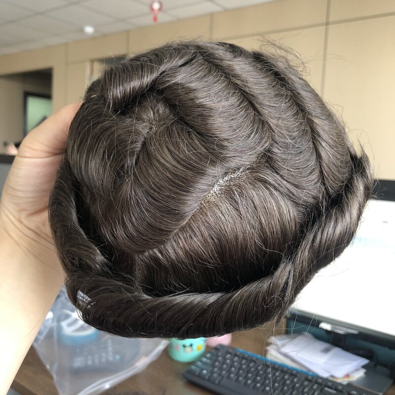 Natural Hairline 0.08mm Vlooped PU Base Men Toupee Super Durable Undetectable Man Human Hairpieces System Prosthesis Capillary