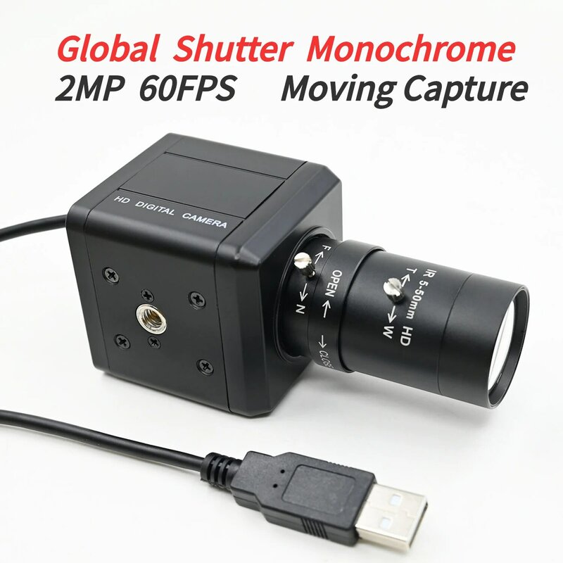 Câmera Industrial GXIVISION Obturador global de 2MP 1600X1200, 60fps monocromático, visão plug and play USB