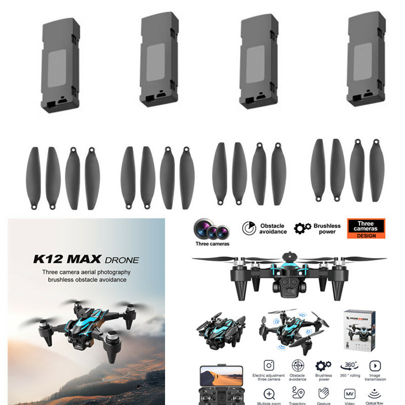 Peças sobressalentes RC Drone, Bateria, Hélice, Linha USB para K12 MAX RC Drone, Lâminas Acessório Brinquedo