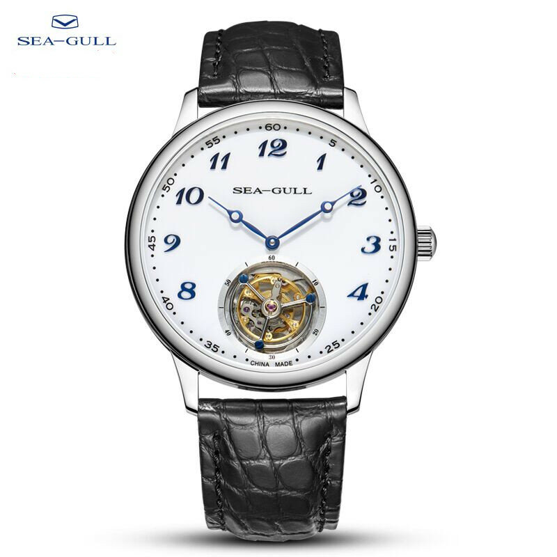 Seagull-Relógio de pulso mecânico Tourbillon masculino, relógio casual clássico, pulseira de couro safira jacaré, turbilhão manual, Heritage Series, 8809