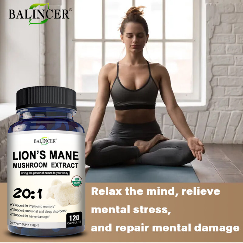 Lion's maneマッシュルームサプリメント、気分と睡眠の健康、非gmo、いいえ-gmo、無料