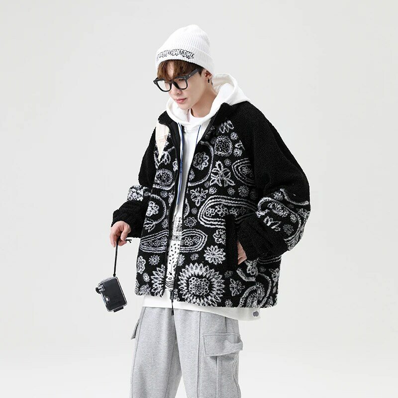 Koreańska moda męska kurtka zimowa z owczej wełny 2022 nowa, w stylu Streetwear moda casualowa kurtka wysokiej jakości polar ciepły płaszcz ze sztucznego futra topy