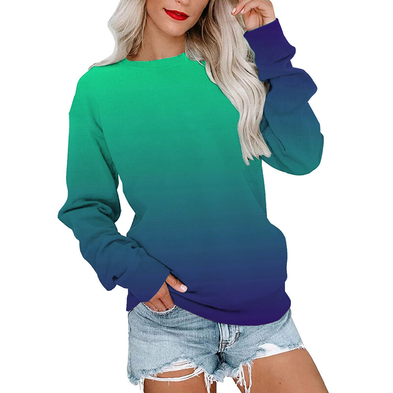 Повседневный трендовый свитер с 3D градиентом и круглым вырезом, женская одежда