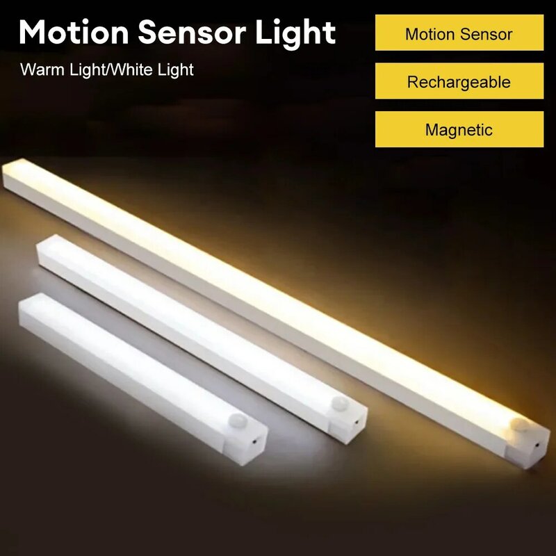 Luz LED nocturna inalámbrica con Sensor de movimiento, lámpara magnética recargable para armario, debajo del pasillo, 20/30/50cm