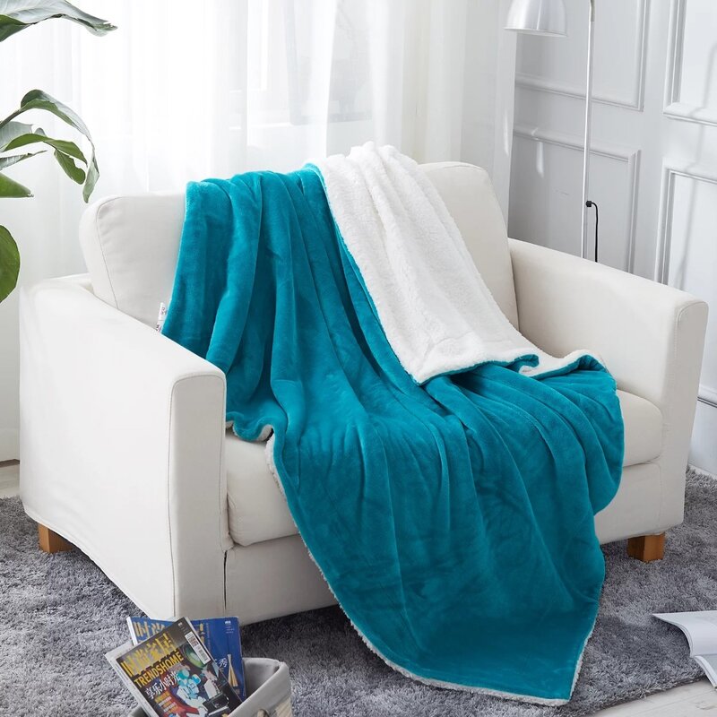 Плед Sherpa для кровати и дивана, мягкое теплое двустороннее Флисовое одеяло, бирюзовое одеяло